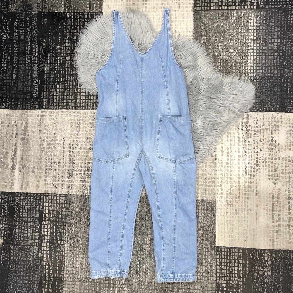 We‎ The Free High Roller Denim Relaxed Fit Sleeveless Jumpsuit Size Large